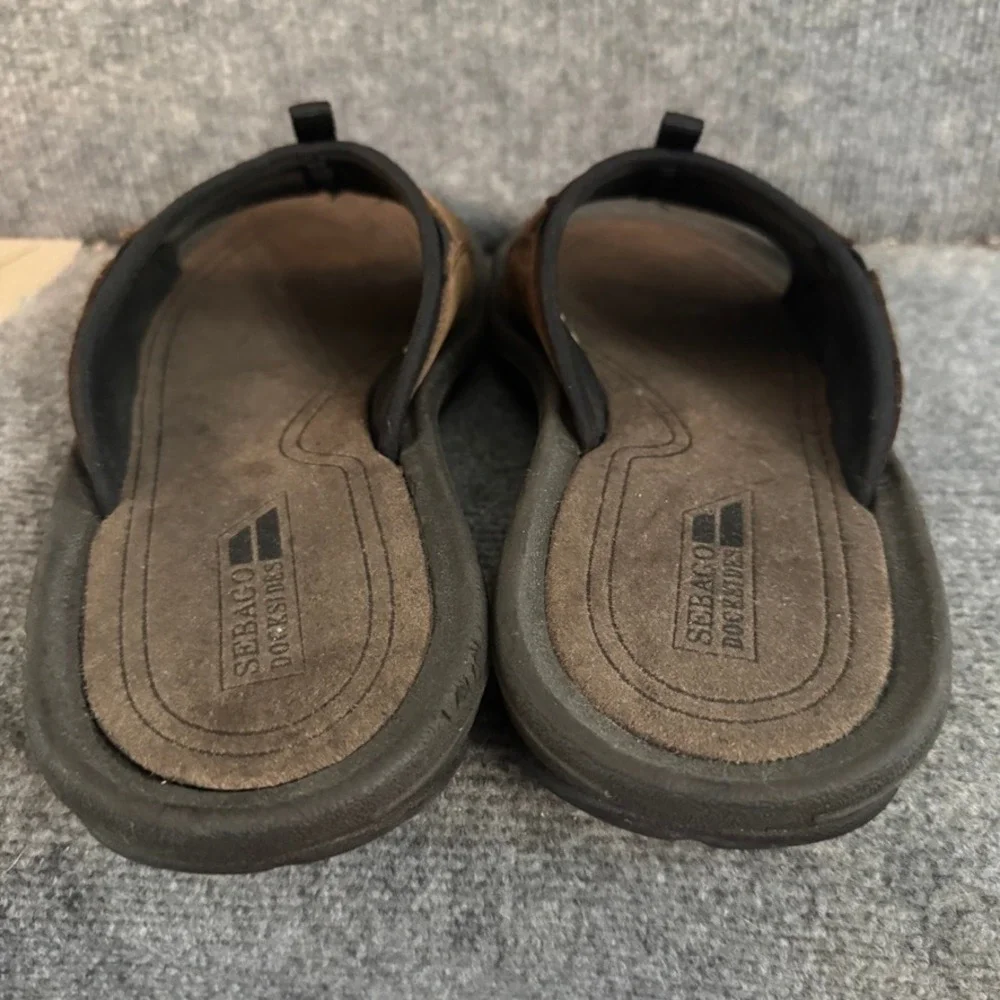 Sebago Docksides Mens Brown Leather Slide Sandals Casual Summer Shoes 13